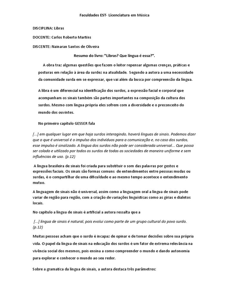 Resumo Libras Que Lingua Download Grátis Pdf Linguagem De Sinais
