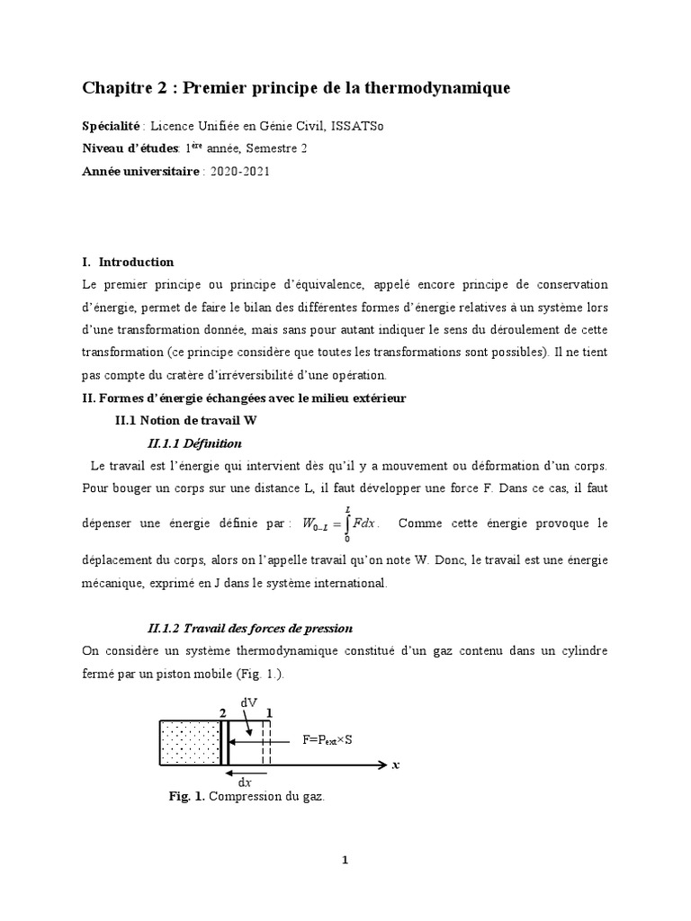 CHAP2 Premier Principe Thermodynamique | PDF | Capacité thermique ...