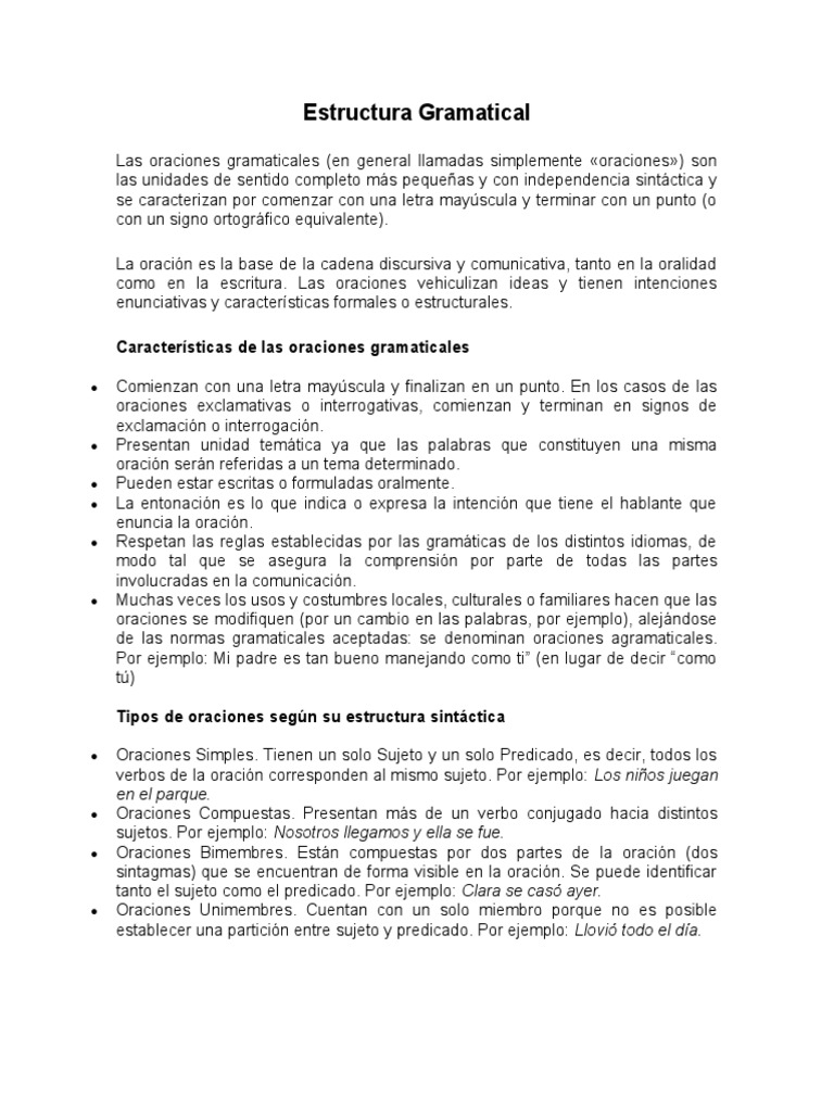 Estructura de Oraciones Gramaticales | PDF | Oración (Lingüística ...