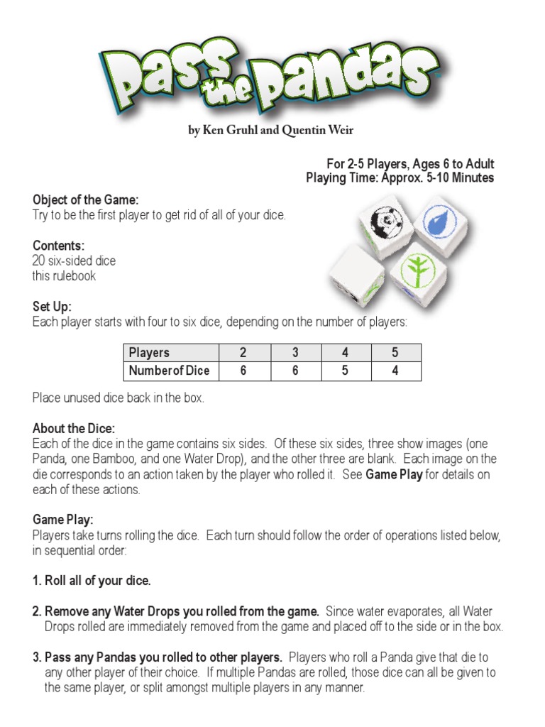 Pass The Pandas Rules | PDF | Gaming | Tabletop Games