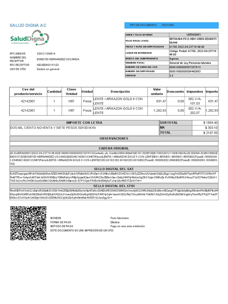 QUE USO DE CFDI ES PARA LENTES visual data 5