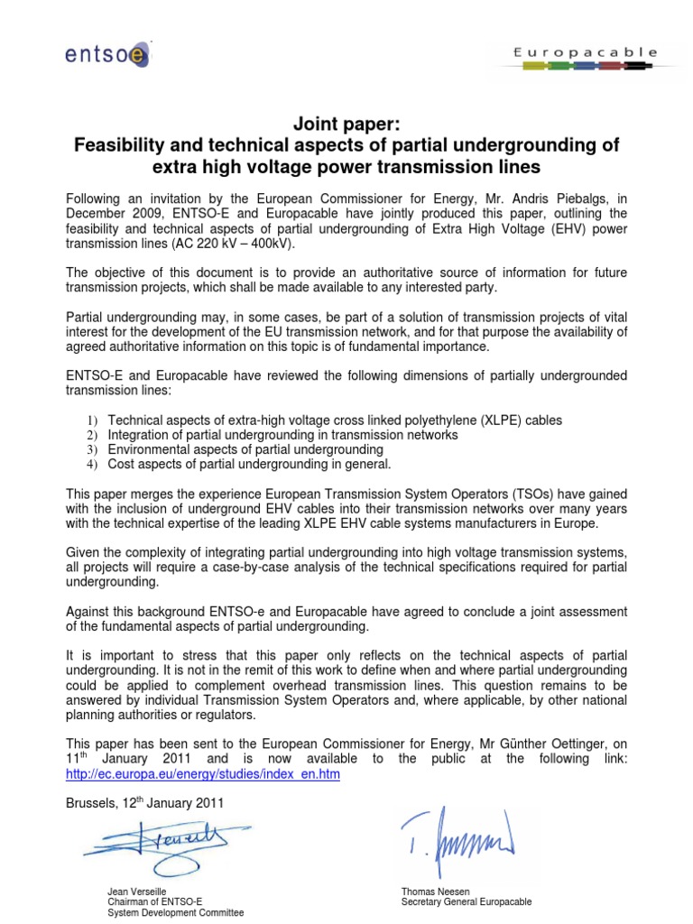 Joint ENTSO-E Euro Pa Cable FINAL 17 Dec 2010 Signed | PDF