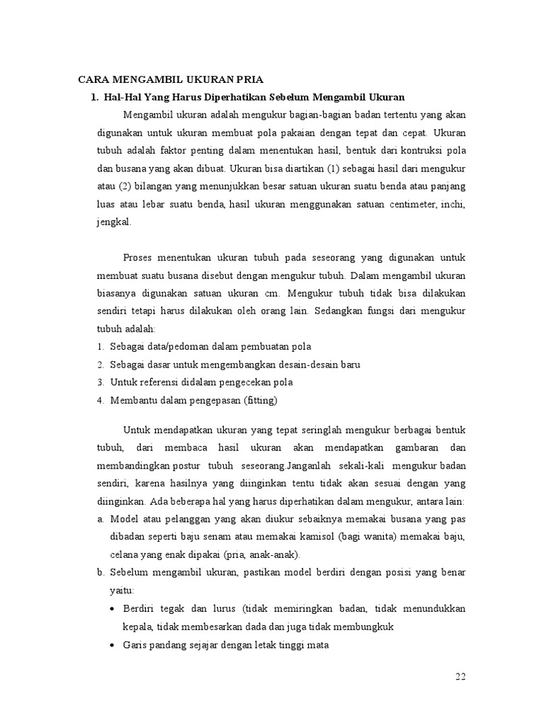 Cara Mengukur Ukuran Badan Pria | PDF