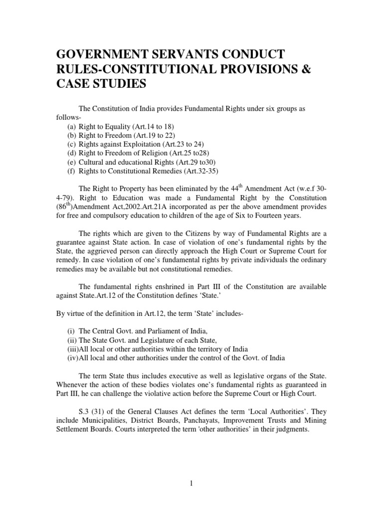 Government Servants Conduct RulesConstitutional Provisions & Case