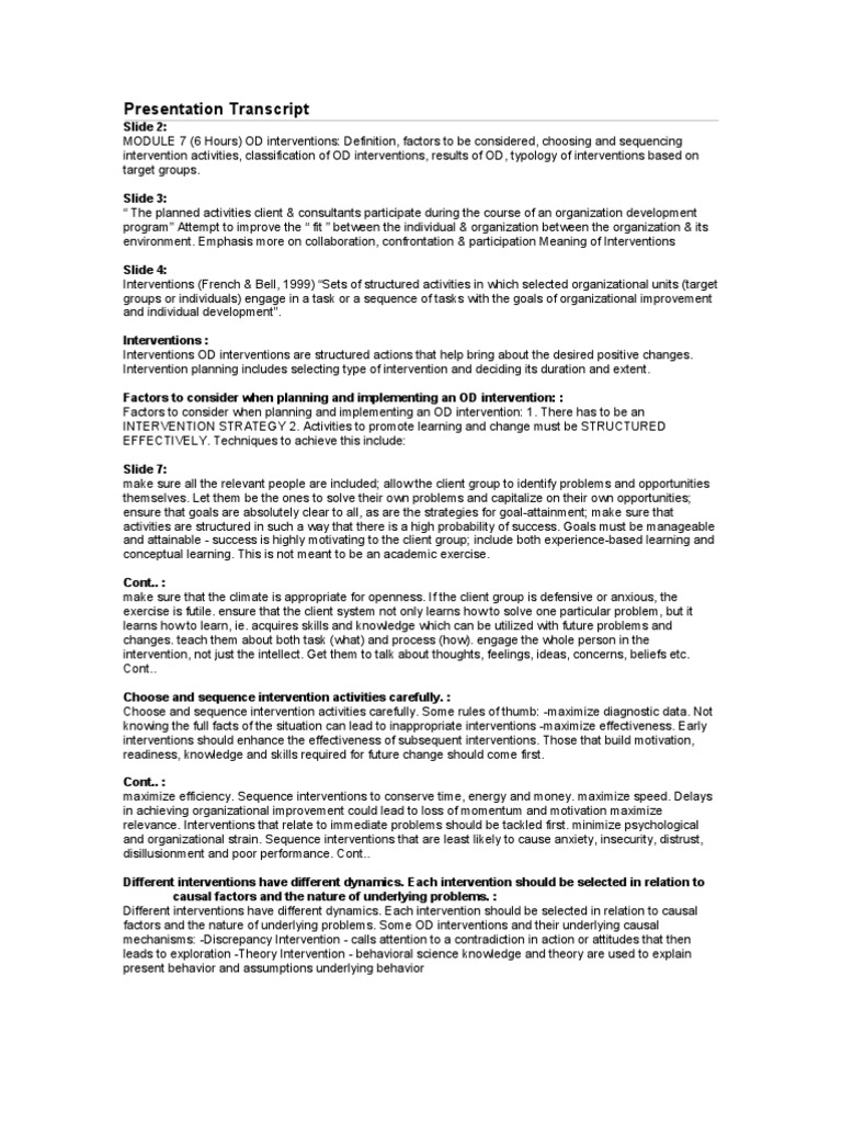 OD Interventions | PDF | Organization Development | Epistemology