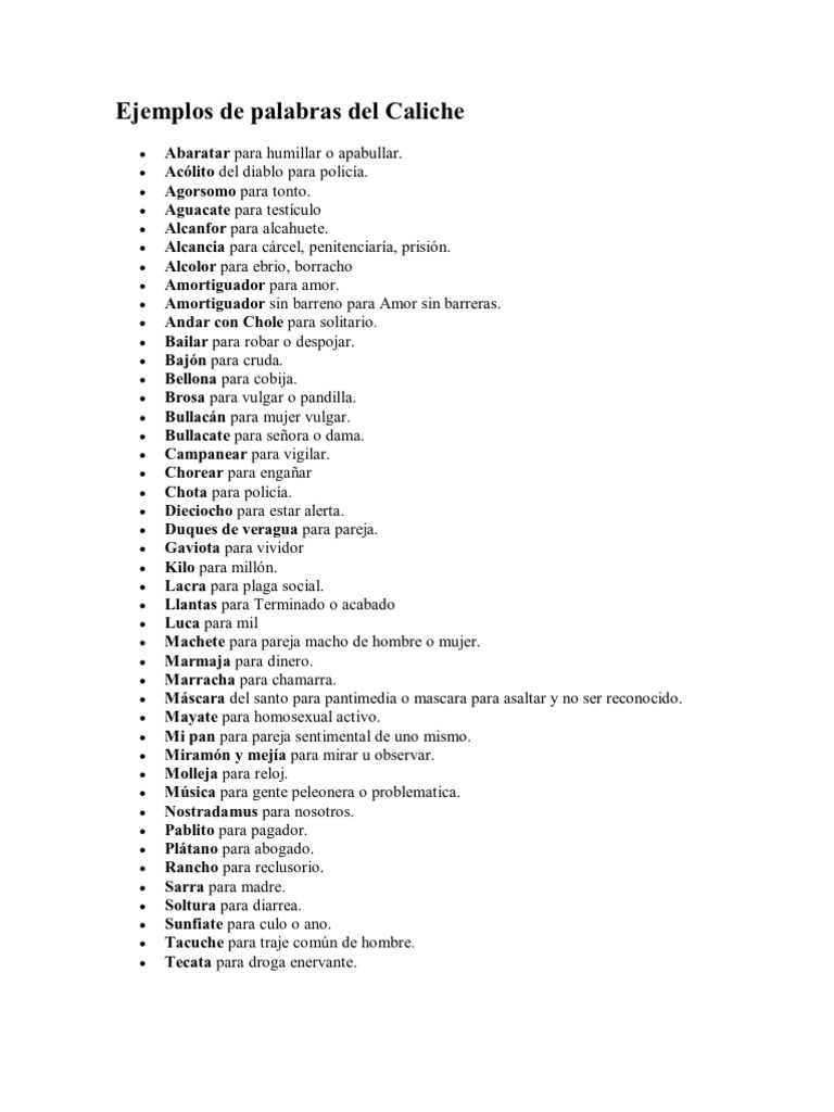 Ejemplos de Palabras Del Caliche | PDF