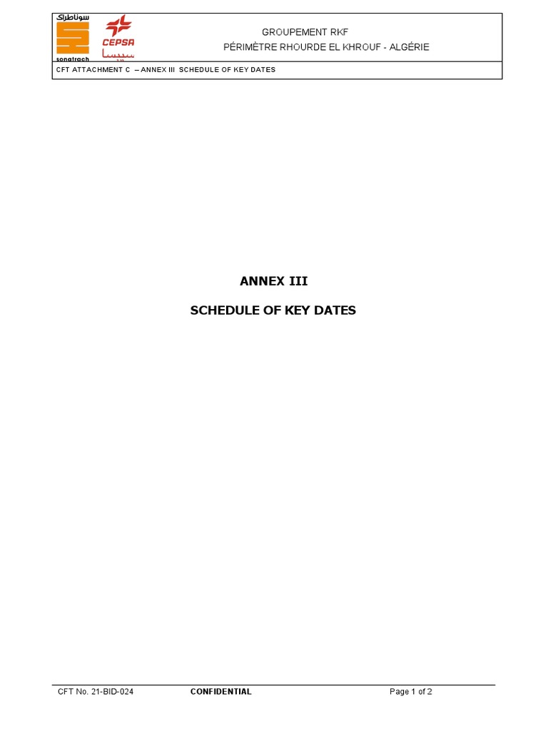 Annex Iii Schedule of Key Dates: Groupement RKF Périmètre Rhourde El ...