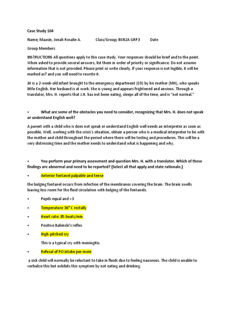 Case Study 104 PDF Meningitis Clinical Medicine