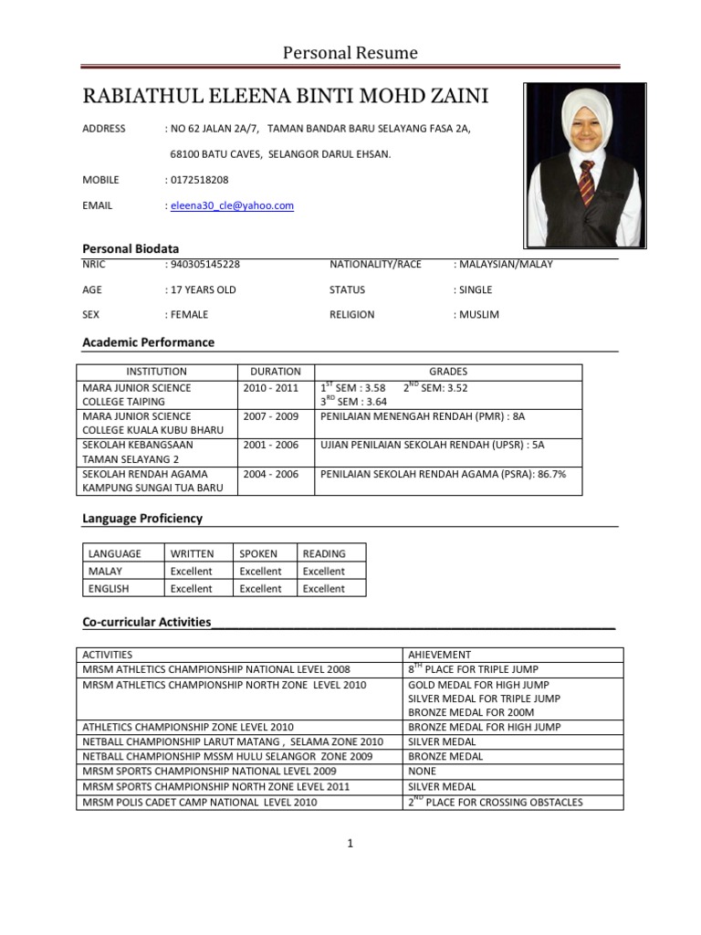 Contoh Resume Spm - William Richard Green