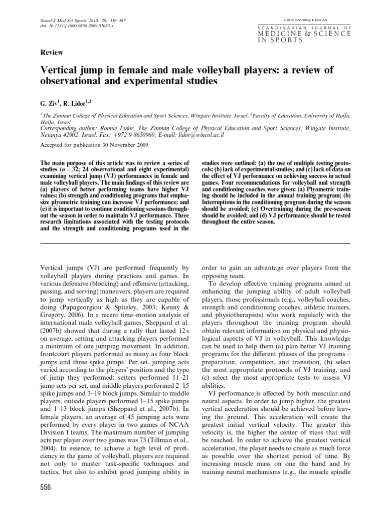 Vertical Jump Performance in Volleyball | PDF | Volleyball | Experiment