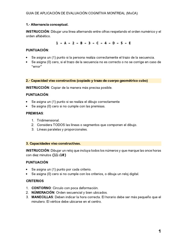 Instrucciones para el Test MoCA | PDF