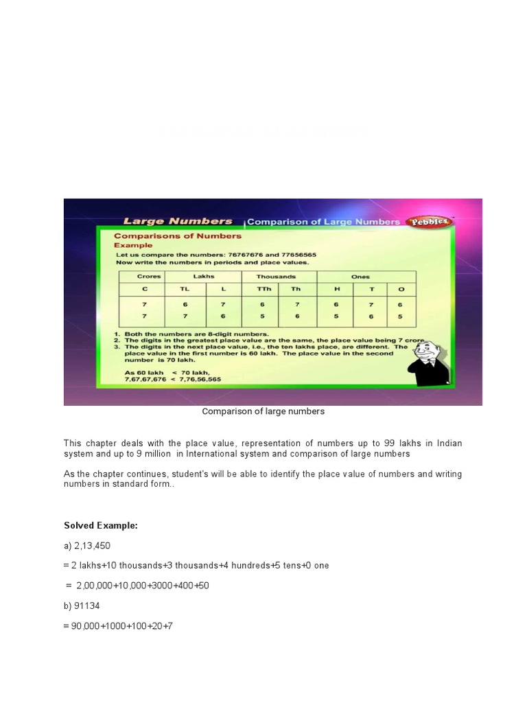 Formation of Numbers: Student's Will Be Able To Identify The Place ...