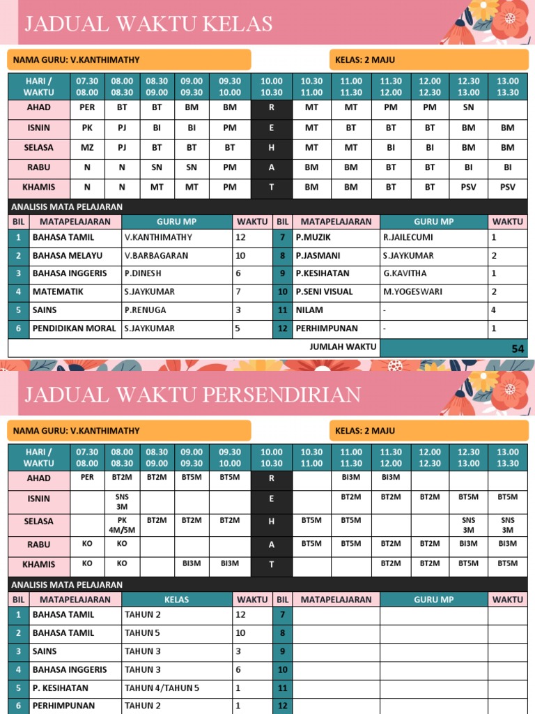 Jadual Waktu Kelas Persendirian Pdf Kajian Bahasa Asing