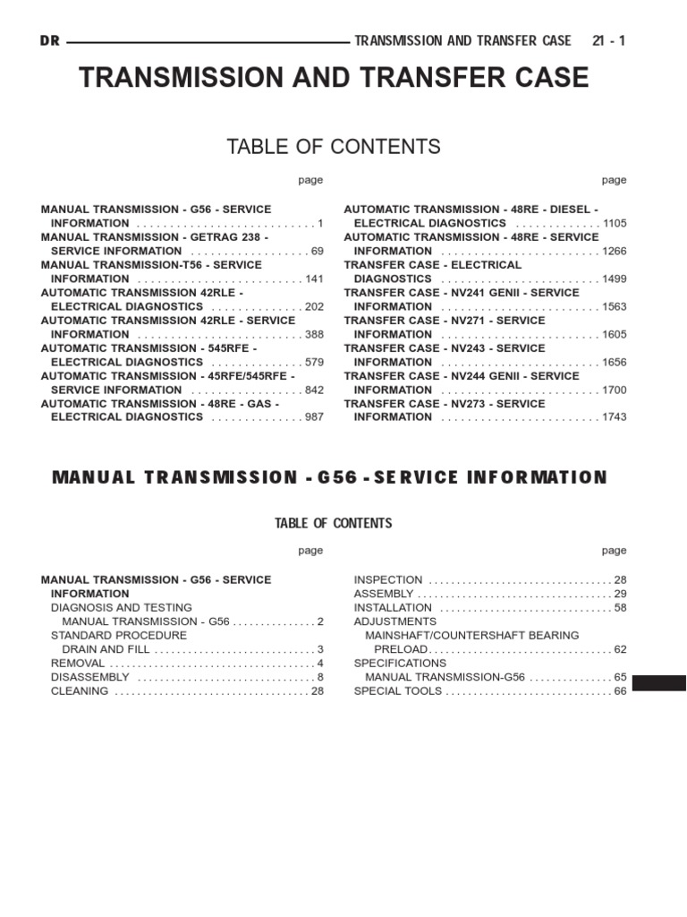 Transmission and Transfer Case Manual Transmission G56 Service Information PDF Manual