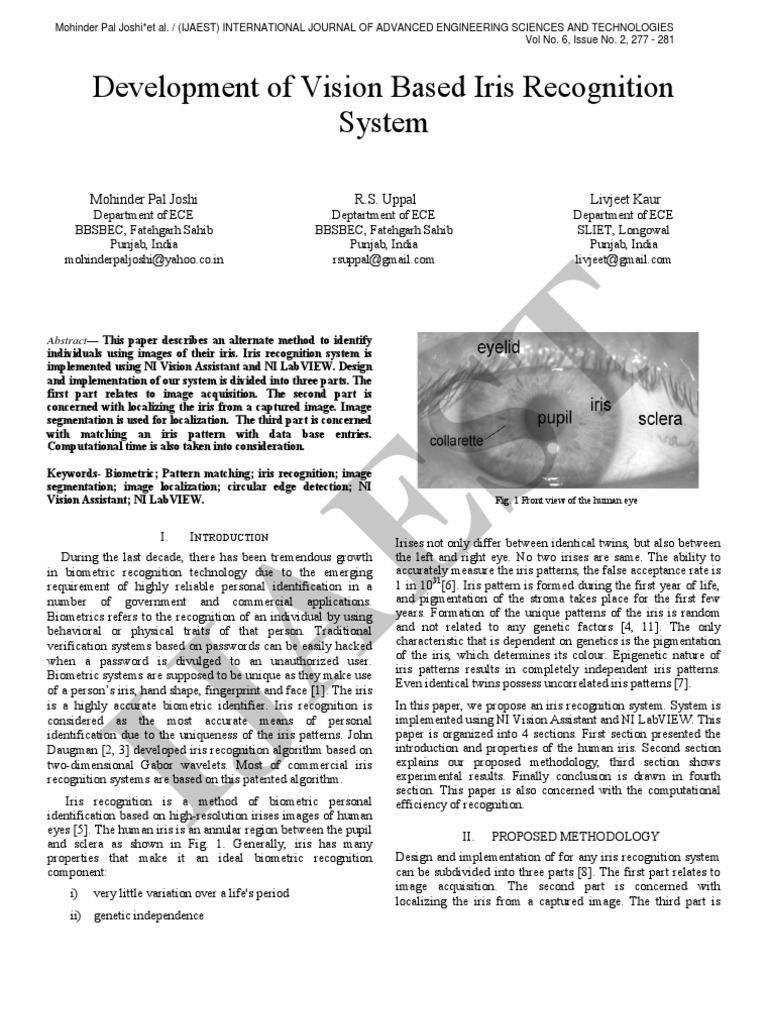 Iris Recognition System Development | PDF | Biometrics | Vision