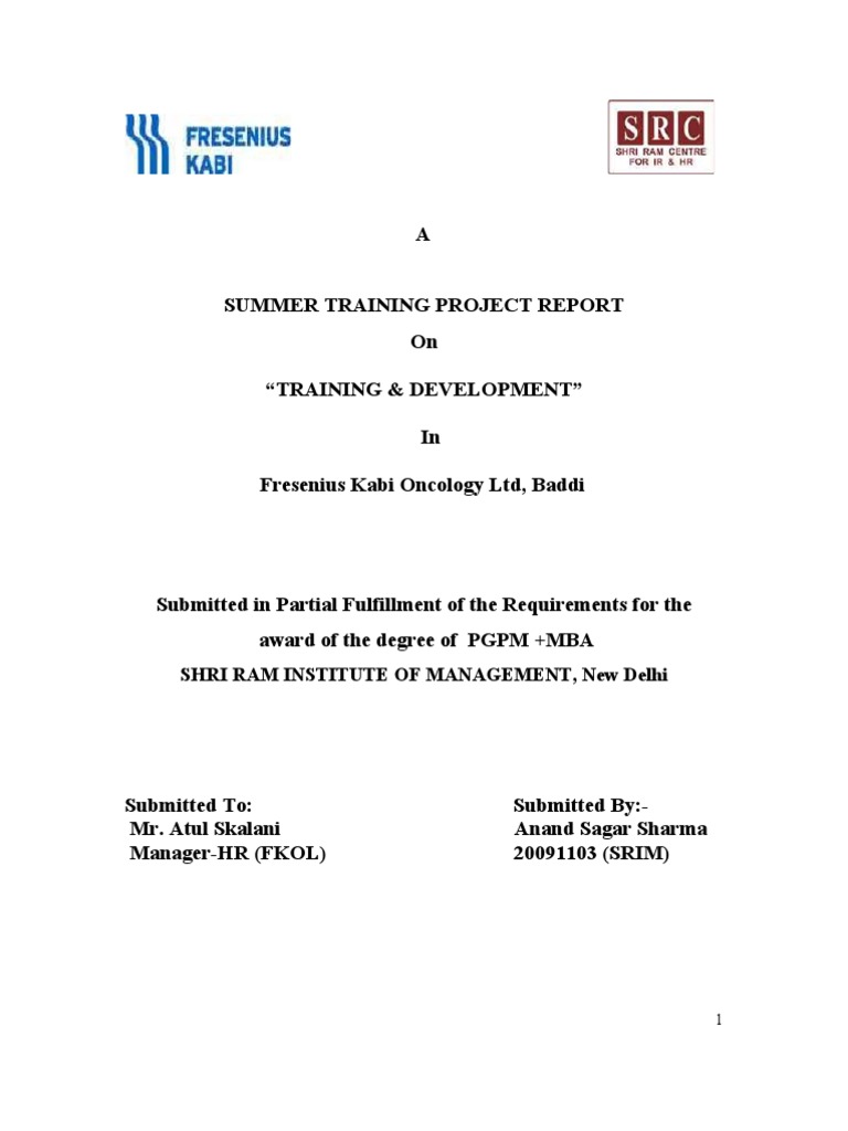 TRAINING AND DEVELOPMENT PROJECT REPORT PDF intelligence overview