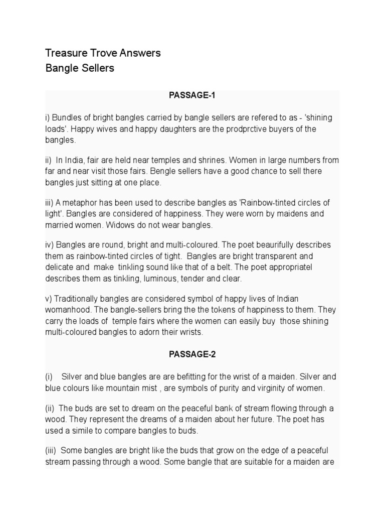 Treasure Trove Answers Bangle Sellers Passage1 PDF