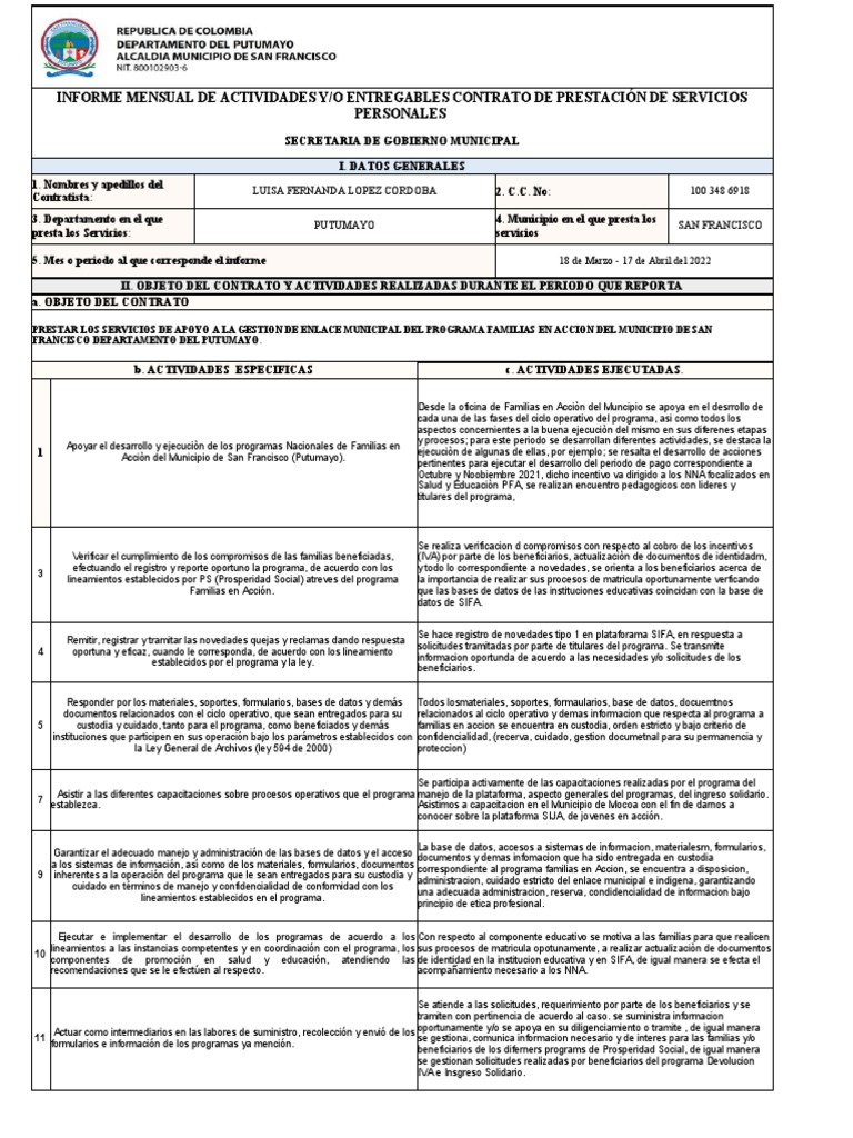 Informe Mes de Abril PDF Business Bases de datos