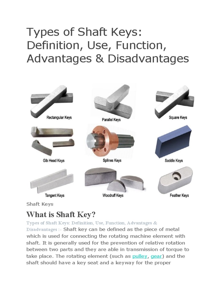 Types of Shaft Keys Definition, Use, Function, Advantages