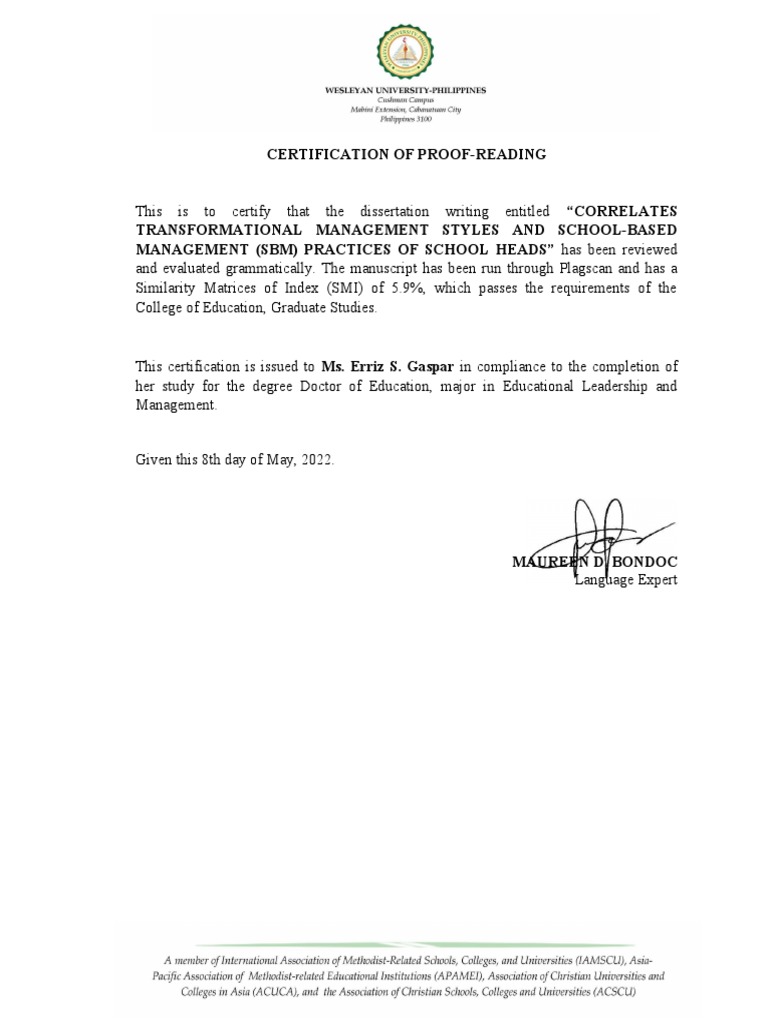 Certification of Proof-Reading (MM Erriz Gaspar) | PDF