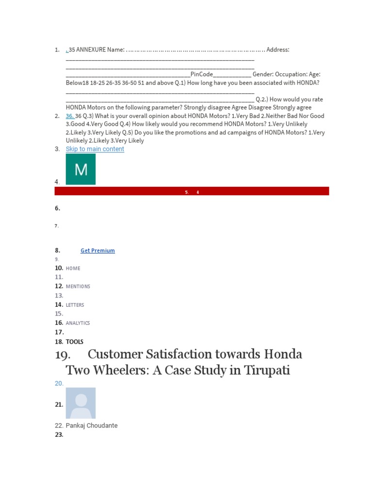 Customer Satisfaction Towards Honda Two Wheelers: A Case Study in ...