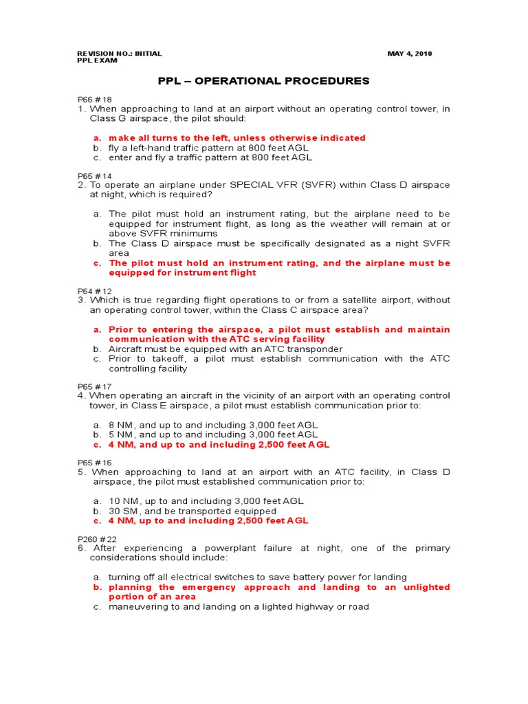 PPL Exam: Operational Procedures Guide | PDF | Instrument Flight Rules ...