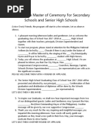 Script of The Master of Ceremony For Secondary Schools and Senior High Schools