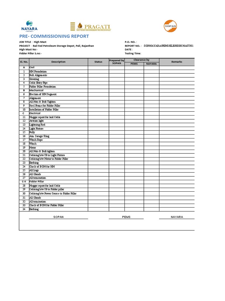 High Mast Commissioning Report | PDF | Electrical Engineering | Electricity
