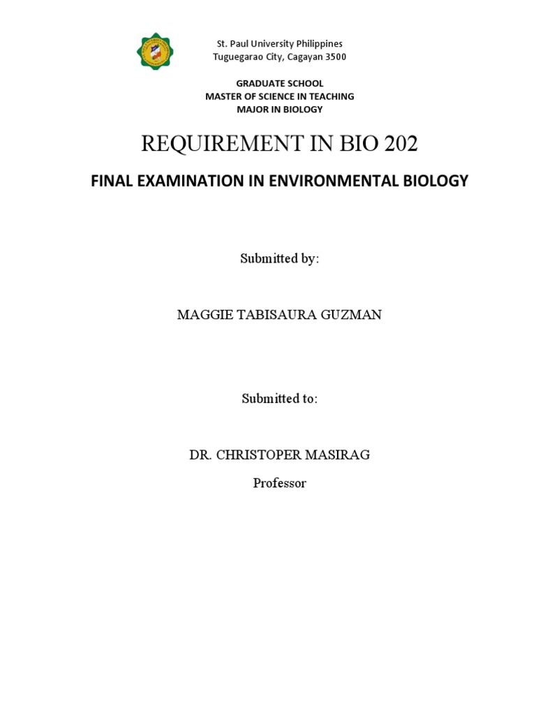 Final Exam Environmental Biology | PDF | Sustainability | Biodiversity