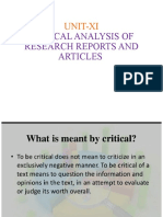 Critical Analysis of Research Reports and Articles: Unit-Xi