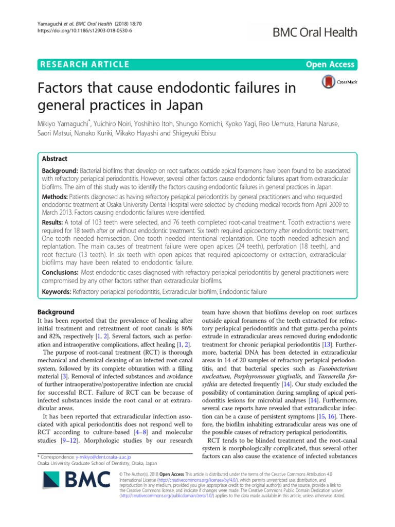 Factors That Cause Endodontic Failures in General PDF Medical