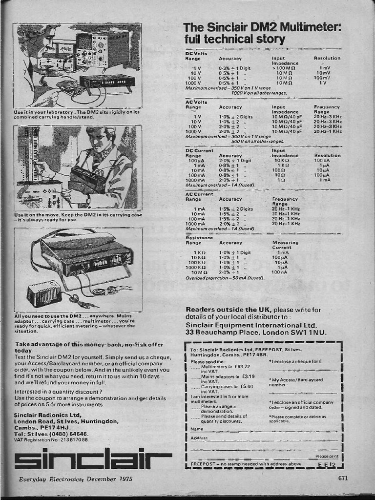 Sinclair DM2 Multimeter Overview | PDF | Electric Power | Equipment