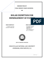 Bolar Exemption For Infringement of Patent: Hidayatullah National Law University Uparwara, New Raipur (C.G.)