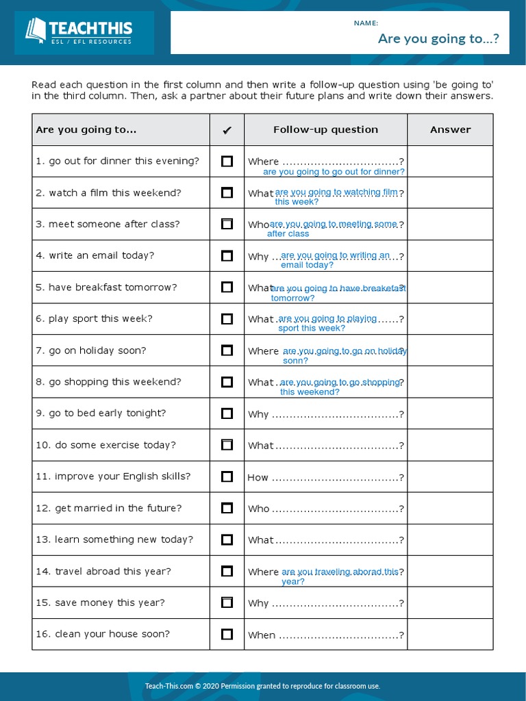 Are You Going To... Follow-Up Question Answer | PDF | Learning ...
