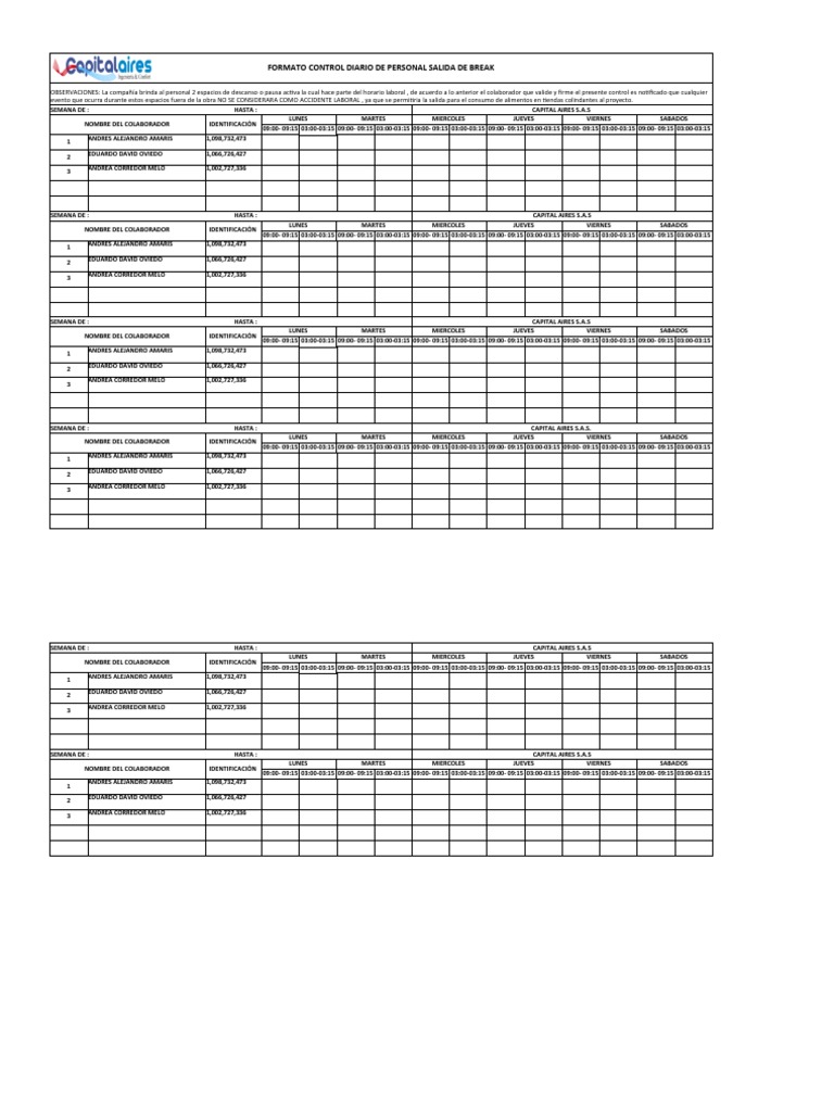 Control de Horarios de Break Laboral | PDF
