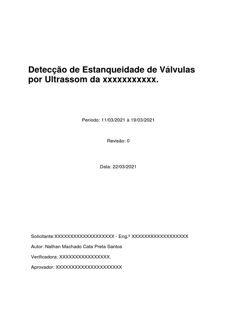 Modelo De Relat Rio De Ultrassom V Lvulas Offshore Pdf V Lvula