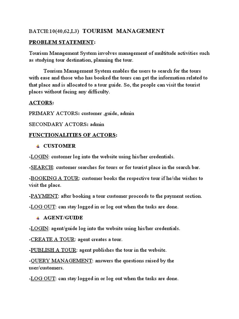 Tourism Management: Problem Statement | PDF