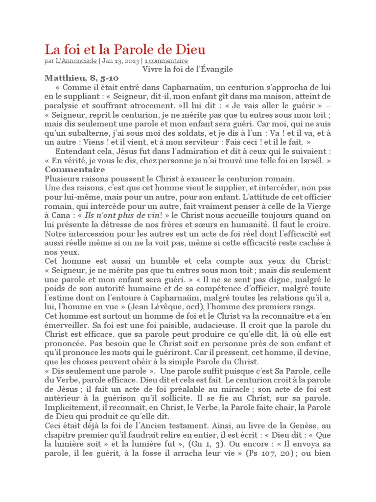 La foi du centurion et la Parole de Dieu | PDF | Jésus | Dieu