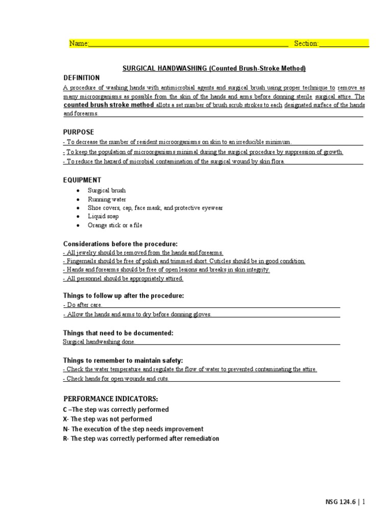 Surgical Handwashing Counted Brush Stroke Method PDF