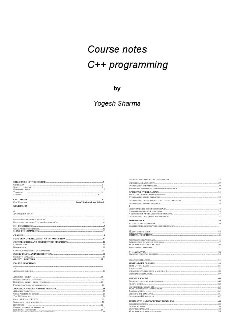 Course Notes C++ Programming: Yogesh Sharma | PDF | C++ | Object ...