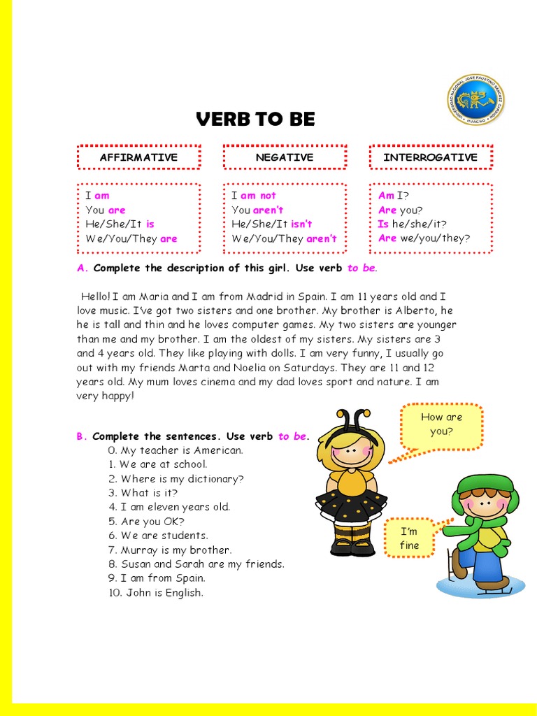 Verb To Be: Affirmative Negative Interrogative | PDF