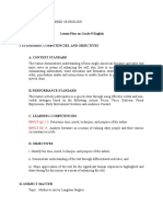 Lesson Plan On Grade 9 English I. Standards, Competencies, and Objectives A. Content Standard
