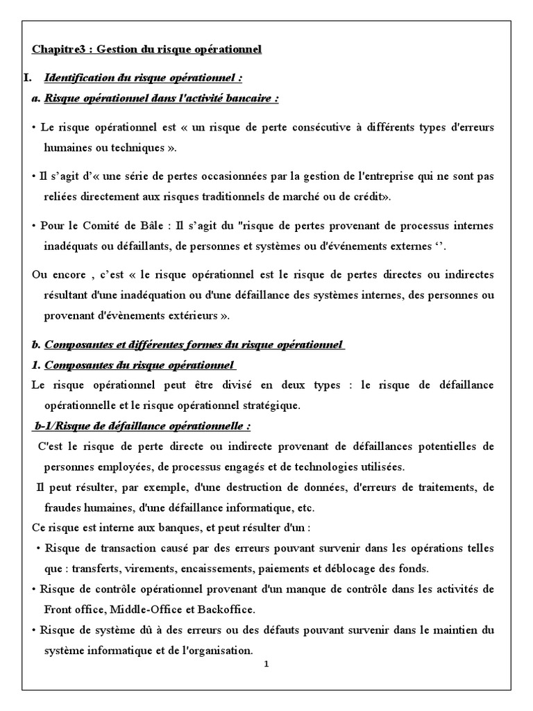 Chapitre3 Gestion Du Risque Opérationnel | PDF | Risque opérationnel ...