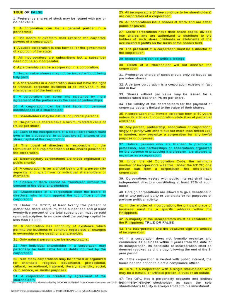 Chapter 5 Assessment | PDF | Corporations | Stocks