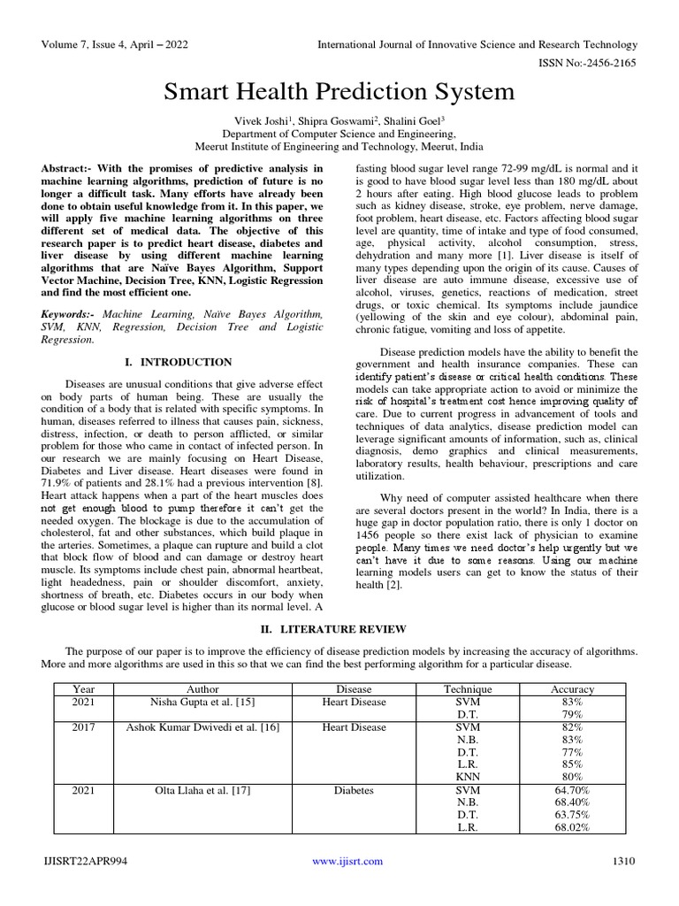 Smart Health Prediction System | PDF | Statistical Classification ...
