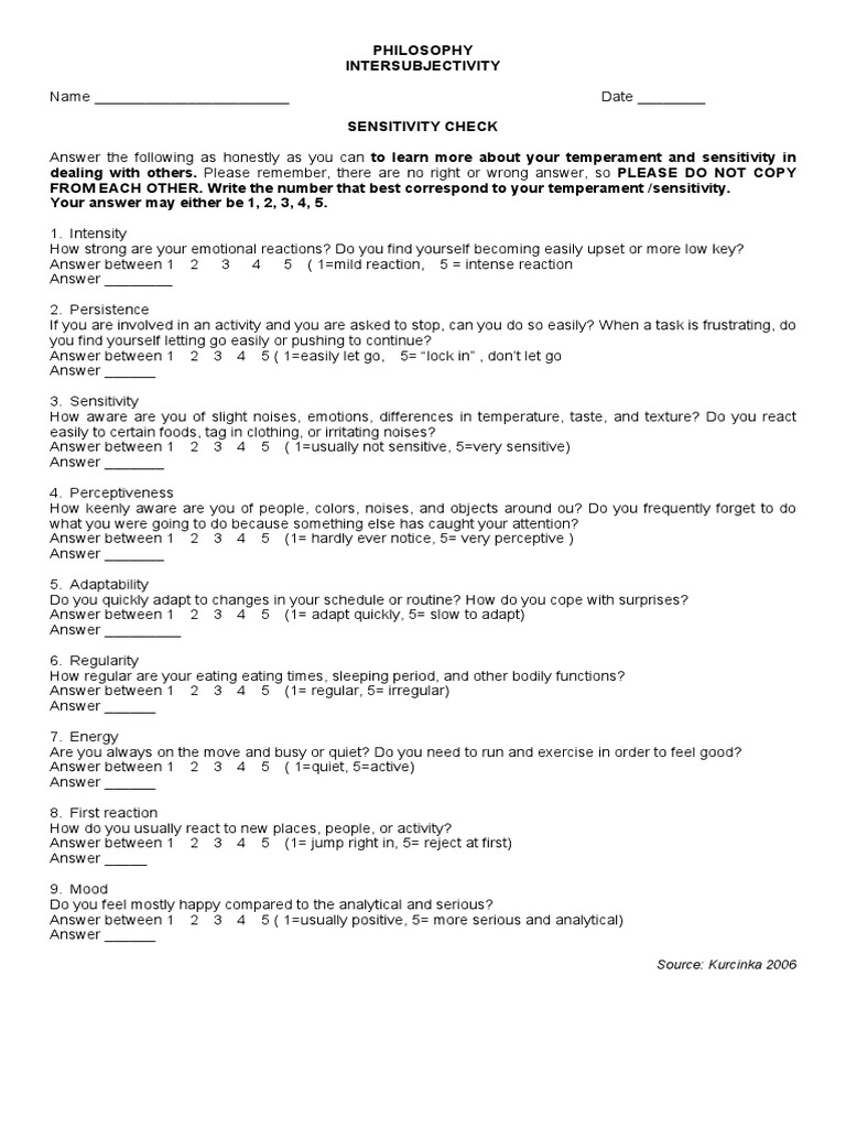 Sensitivity Check Questionnaire | PDF | Temperament | Neuroscience