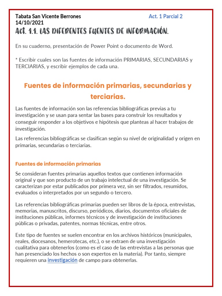Las Diferentes Fuentes de Información. | PDF | Internet | Información