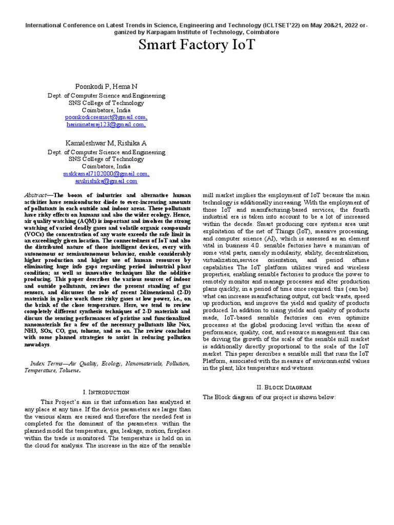Smart Factory IoT for Air Quality Monitoring | PDF | Internet Of Things ...