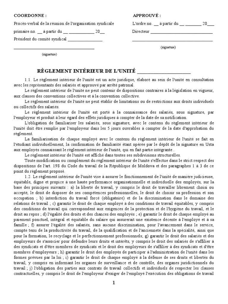 Règlement Intérieur de l'Unité | PDF | Sécurité | Santé et sécurité au ...