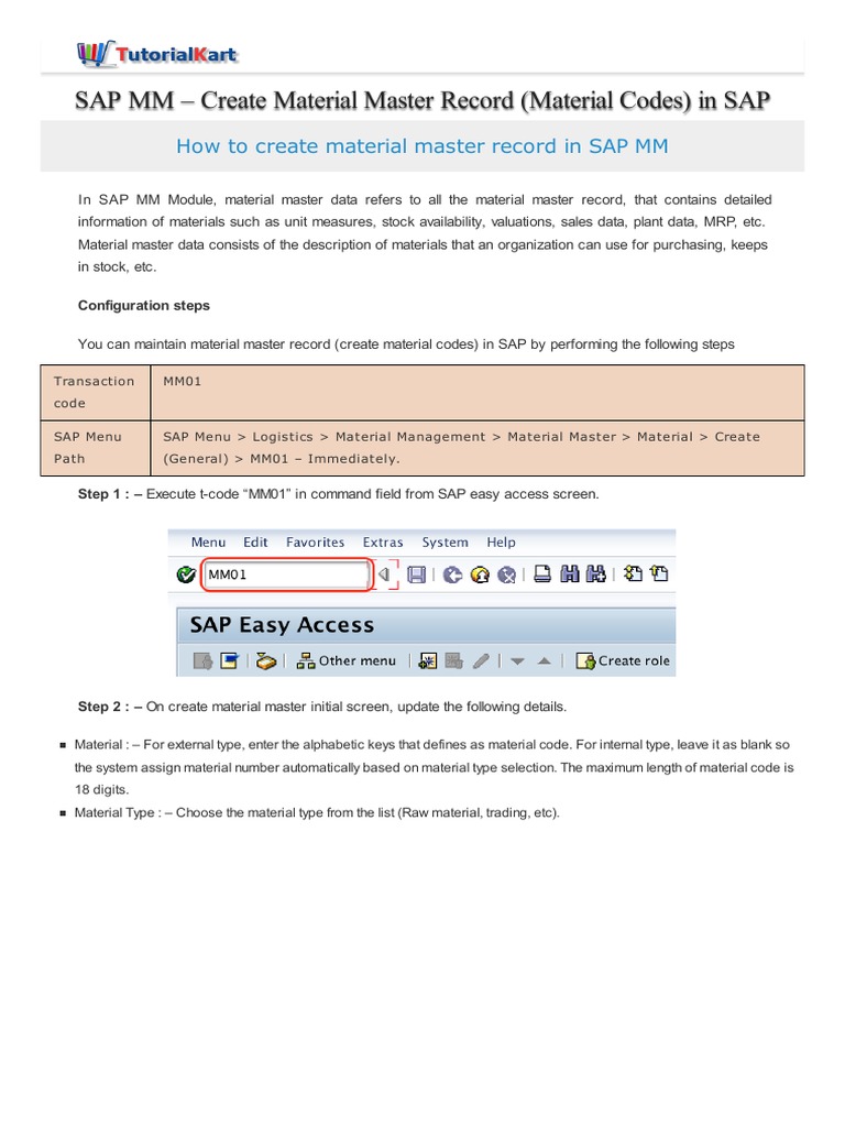 Create Material Master in SAP MM | PDF | Business Process | Computing